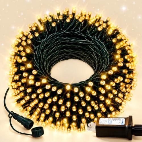 100FT Warm Christmas String Lights, Whaterproof, Timer, 8 Modes, Green Wire