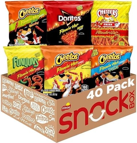 Frito Lay Flamin' Hot Mix, 6 Flavor Single Serve Cheetos, Doritos, Chester's & Funyuns Variety Pack, (40 Count)