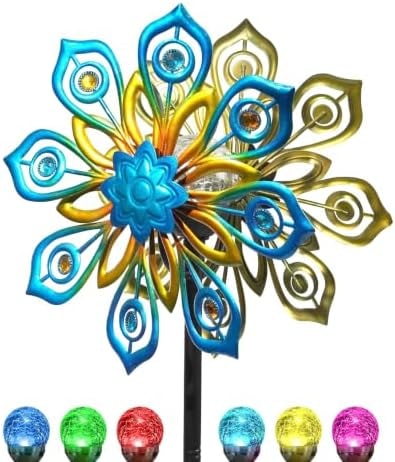 VUFOZ 63" Solar Wind Spinners Outdoor, 13" Metal Kinetic Garden Art Decor
