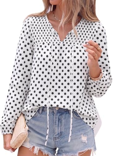 KIRUNDO Boho Tops for Women Trendy 2026 Fall V Neck Floral Peasant Blouse