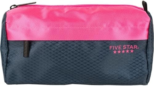 Five Star Pencil Pouch, Pen Case, 9-Pocket Zipper Pouch, Storage Organizer for School Supplies Earbuds Chargers Cables Makeup, Navy/Pink (505600B-ECM)
