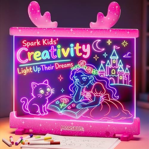 MarsBus LED Drawing Board for Kids with Stand, 8 Markers, 10 Tracing Papers