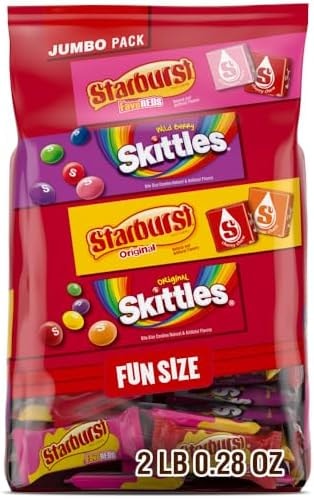 Skittles, Starburst Fun Size Chewy Candy Assorted Variety, Individually Wrapped, 32.28 Ounces, Bulk Bag