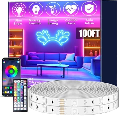 roperry 100FT Outdoor LED Strip Lights, IP68 RGB LED Lights with Remote and APP Control, Outdoor Strip Lights for Pool, Balcony, Roof, Garden, Stairs (1 Roll)