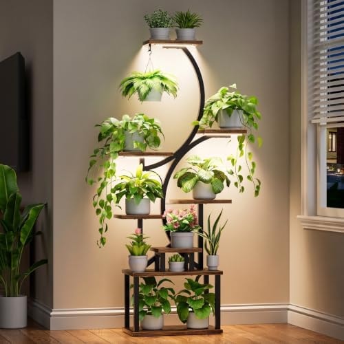 BACEKOLL Plant Stand Indoor with Grow Light, 8 Tier Corner Plant Shelf Tall