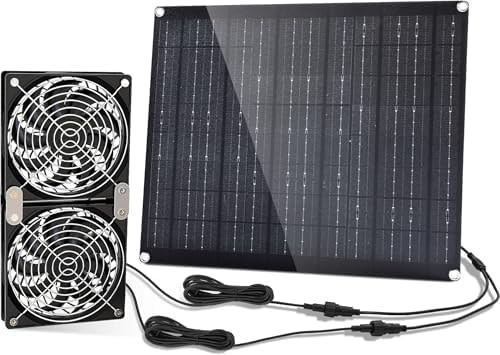 Solar Prowered Fan, 30W Solar Fan, Solar Panel Fan kit, Solar Exhaust Fan, Suitable for Small Chicken coops, Greenhouses, Sheds, Pet Houses
