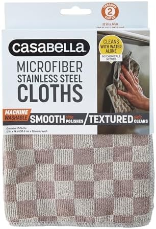 Casabella Microfiber Stainless Steel Cloth, Pack of Two