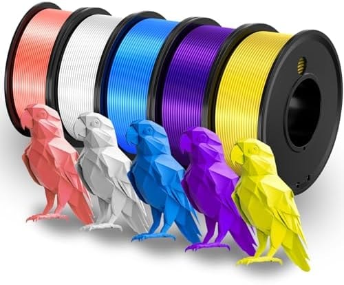 Dollate 3D Printing Filament - 5 Color Printing Filament White Yellow Pink Blue Purple 1.75mm Dimensional Accuracy ±0.02mm Filled Filament Spools, Vacuum Packed 250G X 5