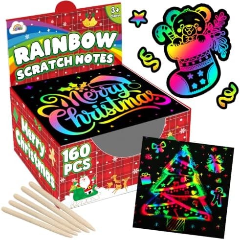 ZMLM 165 Pcs Rainbow Scratch Paper Art Notes - Stocking Stuffers for Kids