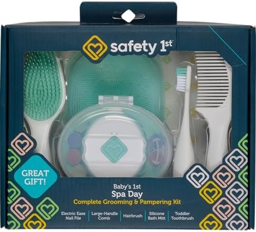 Safety 1st Baby’s 1st Spa Day Kit, Electric Ease Nail File, Soft Bath Mitt, Toddler Toothbrush, Hairbrush & Comb, Baby Grooming Set