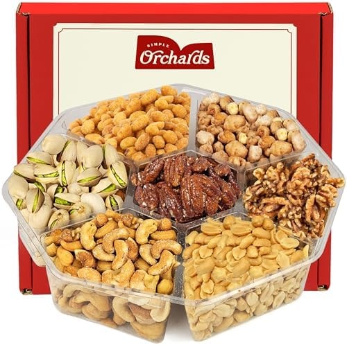 Nuts Gift Basket - 7 Sectional Platter With a Variety of Freshly Roasted Nuts - Beautifully Packaged Gift for Birthday, Sympathy. Large Family Pack.