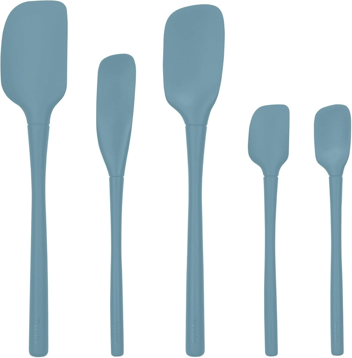 Tovolo Flex Core 5 Piece Silicone Spatula Set Heat Resistant All Silicone Utensils Include Non Stick Spatula Spoonula Jar Scraper, Dishwasher Safe BPA Free Spatulas for Baking Mixing, Blue Slate