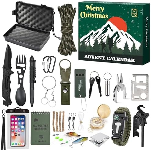 Survival Kit Advent Calendar 2026, 24 Days Christmas Countdown Calendar for Men Adult Teen, Emergency Survival Gear Gift for Outdoor Camping, Fishing, Hunting, Hiking Adventures