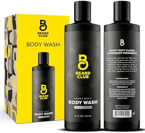 The Beard Club Mens Body Wash – Heavy Duty Shower Gel for Men with Exfoliating Clean, Rich Lather & Signature Scent – Men’s Body Wash for Deep Cleansing & Fresh Skin – 16 fl oz