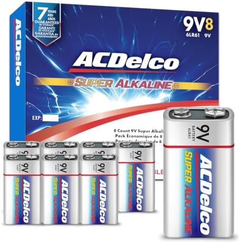 ACDelco 8-Count 9V Batteries, Maximum Power Super Alkaline Battery for Home and Office, 7-Year Shelf Life, Reclosable Packaging