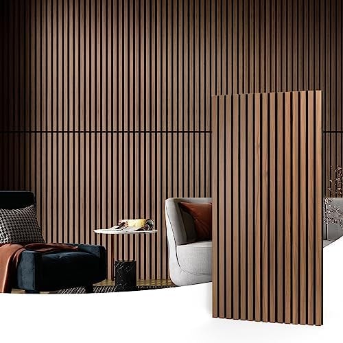 Art3d 2-Pack Fluted Acoustic Wood Slat Wall Panel, 47.2 x 23.6 Inch, Walnut