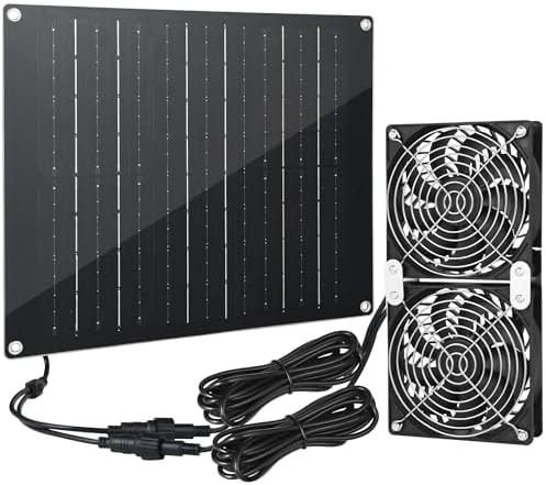 Solar Fan 30W Solar Powered Fan | Panel with 2 IPX7 Weatherproof Fans 5In Fans, Suitable for air Ventilation & Circulation in Outside Chicken Coops, Greenhouses, Sheds, Pet Houses