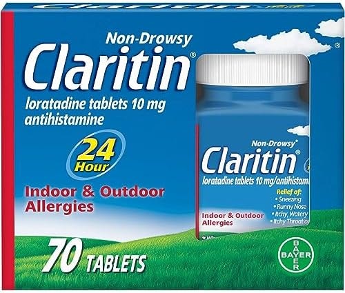 Claritin 24 Hour Allergy Medicine, Non-Drowsy Prescription Strength Allergy Relief, Loratadine Antihistamine Tablets, 70 Count