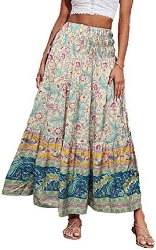 CFLONGE Women's 2026 Bohemian Long Skirts Flowy High Waist A Line Maxi Skirts for Women Summer(Apricot,Medium)