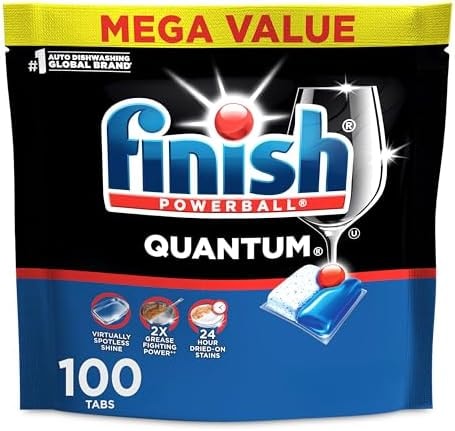 Finish Quantum Dishwasher Pods, No Pre-Rinse Dishwasher Detergent Soap Removes 24HR Dried-On Stain and Grease, Leaving a Virtually Spotless Shine, 100 Count