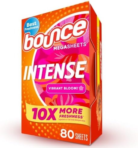 Bounce Intense Dryer Sheets, Vibrant Bloom, 80 Count, Scent Boosting Dryer Sheet Formulated to Fight Wrinkles and Static