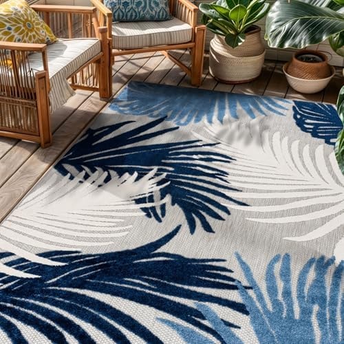 Rugshop Lucca Indoor/Outdoor Contemporary Floral Area Rug Navy 3'3" x 5'