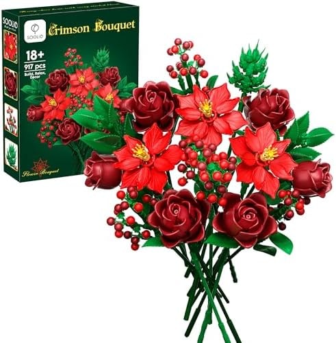 SOOLIO Christmas Rose Flower Bouquet Building Set for Adult, Gift for Women