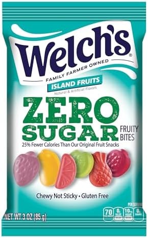 Welch's Zero Sugar Fruity Bites, Island Fruits Snack Pack, Gluten Free & Sugar Free Snacks, 3oz Snack Pack (Pack of 1)