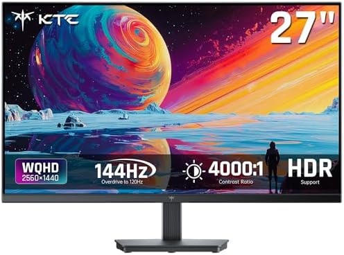 KTC 27 Inch QHD Computer Monitor, 144Hz Gaming PC Monitor, 4000:1, H27T27S