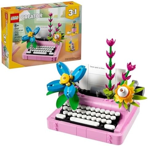 LEGO Creator 3 in 1 Typewriter with Flowers - Building Toy with 3 Building Options, Typewriter, Flowerpot with Pen & Notebook, or Keytar - Gift Idea for Birthdays - 31169