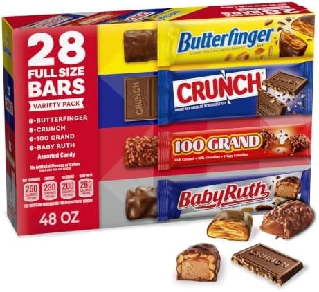 Assorted Butterfinger, CRUNCH, Baby Ruth, 100 Grand Candy Bars 28 Ct, 48 Oz