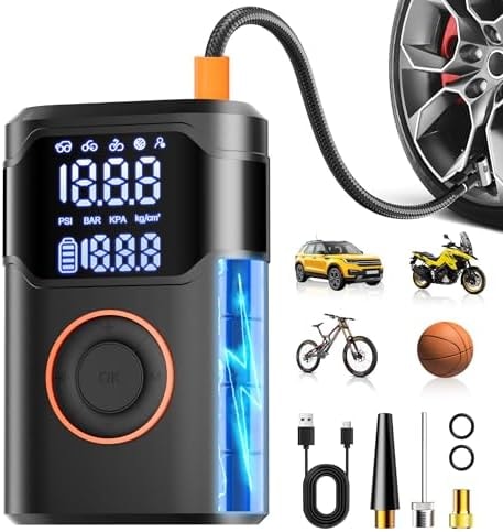 Tire Inflator Portable Air Compressor-150PSI Tire Air Pump, 5X Faster with Digital Gauge, Auto-Off & LED Light, Air Pump for Car Tires, Motorcycle, Bike, Balls & More, Car Gifts for Men Women