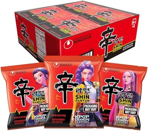 Nongshim Shin Ramyun Noodles, Spicy Korean Signature Instant Ramyun, Rich Beef Flavored Broth, Microwaveable, Korean Instant Noodles, 4.23 oz (Pack of 16), Packaging May Vary