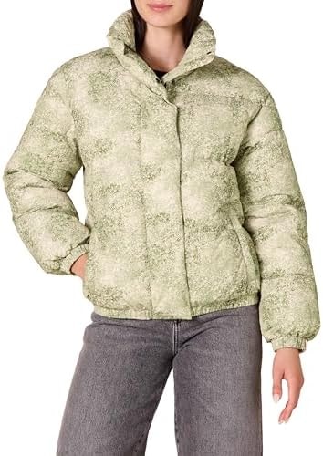 Amazon Essentials Women's Relaxed-Fit Mock-Neck Short Puffer Jacket (Available in Plus Size), Olive Speckled Print, XX-Large