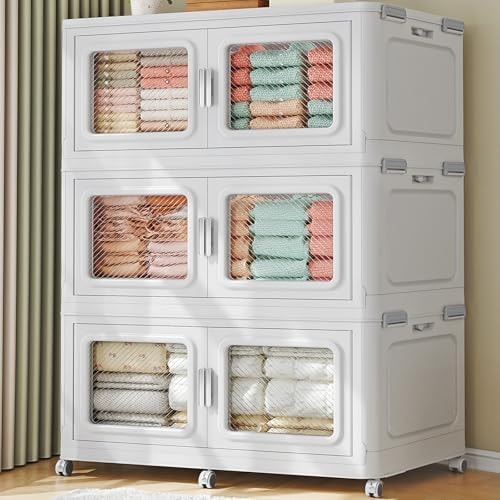 BROVIEW 660 Qt Extra Large Stackable Storage Bin with Lid, 3 Pack White