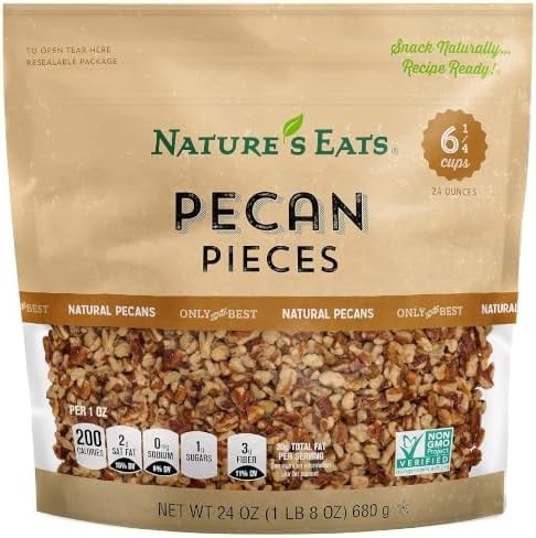 Nature’s Eats Pecan Pieces - Natural Raw Pecans, Gluten Free Vegan Protein, Ideal for Baking, Cooking, & Salad Toppings, Healthy Snacks for Adults - 24 oz Resealable Bag