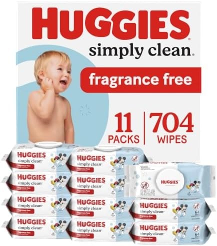 Huggies Simply Clean Baby Wipes, Unscented, 11 Packs, 704 Wipes