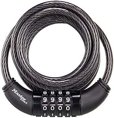 Master Lock Black Set Your Own Combination Bike Lock, Metal Cable Lock has a Weather Resistant Vinyl Coating for Outdoor Equipment, Bicycles, 6 Feet Long, 8114D
