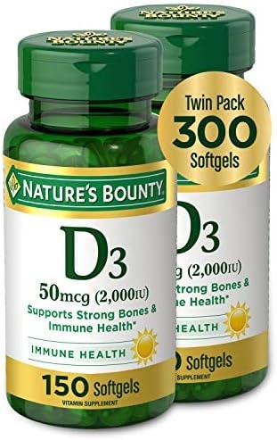 Nature's Bounty Vitamin D3, Supports Immune System and Bone Health, 50mcg, 150 Softgels (Pack of 2)