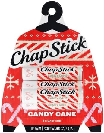 ChapStick Candy Cane Flavored Lip Balm Sticks, Holiday Gift Set, 4-Pack