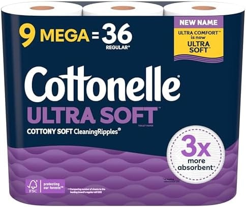 Cottonelle Ultra Soft Toilet Paper, 9 Mega Rolls = 36 Regular Rolls