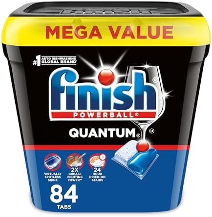 Finish Quantum Dishwasher Pods, No Pre-Rinse Dishwasher Detergent Soap Removes 24HR Dried-On Stain and Grease, Leaving a Virtually Spotless Shine, 84 Count