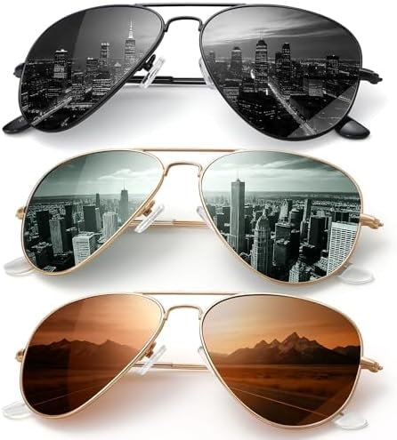 kunchu Classic Aviator Sunglasses for Men Womens Polarized UV Protection Driving Sunglasses (BlackGoldBrownGoldG15)