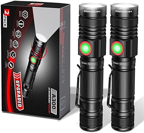 DARKBEAM LED Flashlights Rechargeable USB 2000 High Lumens, Small and Bright Pocket Flashlight, Zoomable Water Resistant Handheld Flash Light for Camping, Outdoor, Emergency with Battery, 2 Pack