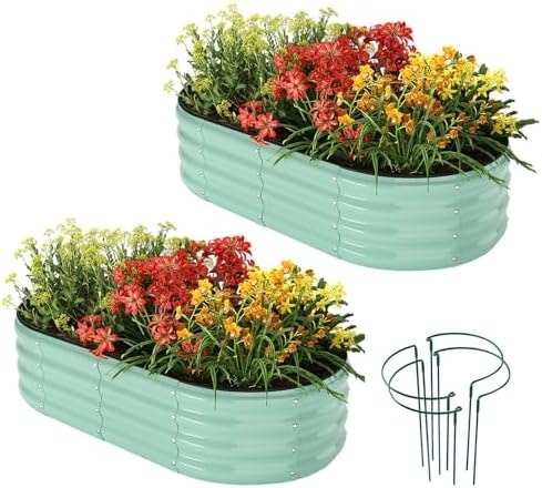 Galvanized Metal Planter Raised Garden Bed Kit for Gardening Outdoor,4x2x1ft 2 Planter Grow Garden Box Raised Flower Bed,Long Vegetable Clearance Herb Raised Garden Beds for Container Gardening