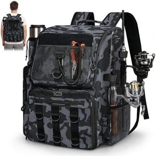 MGB 46L Fishing Tackle Backpack with 2 Rod Holders & YKK Zippers
