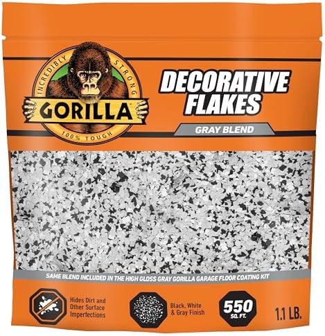Gorilla Garage Floor Coating Decorative Flakes – Gray, Black & White Blend – Matches High-Gloss Gray Kit – Hides Dirt & Imperfections – Use with Epoxy or Concrete Coatings – Covers up to 550 sq. ft.