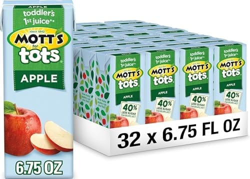 Mott's For Tots Apple, 6.75 Fl Oz Boxes, 32 Count (4 Packs Of 8), Juice With Purified Water, Good Source Of Vitamin C, 40% Less Sugar Than 100% Apple Juice, No Artificial Sweeteners
