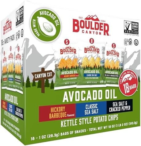 Boulder Canyon Avocado Oil Kettle Chips Variety Pack, 1 oz Bags (18 Count)