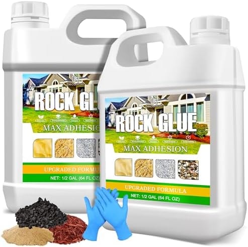 Rock Glue for Landscape, Mulch & Gravel Binder, Stones, Bark, Clear-Drying